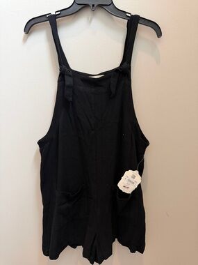 NET Altar'd State Black Tie-Shoulder Linen Blend Romper Sz M